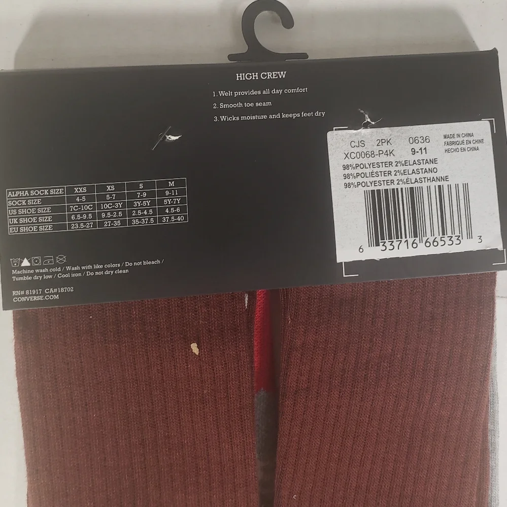 NWT Girl's Converse 2 Pair High Crew Socks